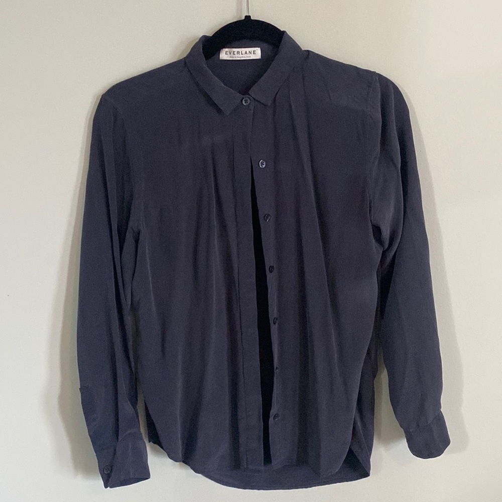 Everlane navy 100% silk button down shirt